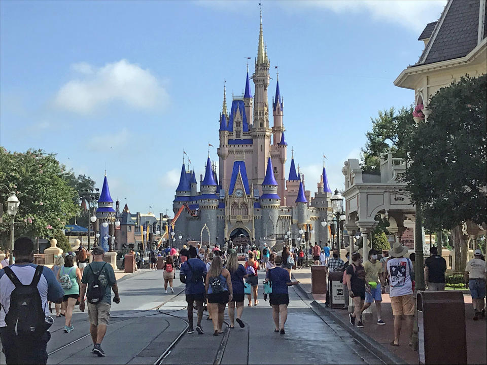 Disney annual passholders get a peek at the coronavirus-inspired changes inside the Magic Kingdom on July 9, 2020. (Gabrielle Russon/Orlando Sentinel/Tribune News Service via Getty Images)