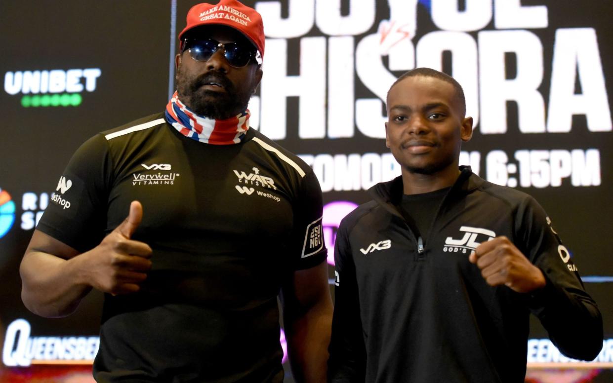 Derek Chisora wearing a MAGA cap before his fight against Joe Joyce