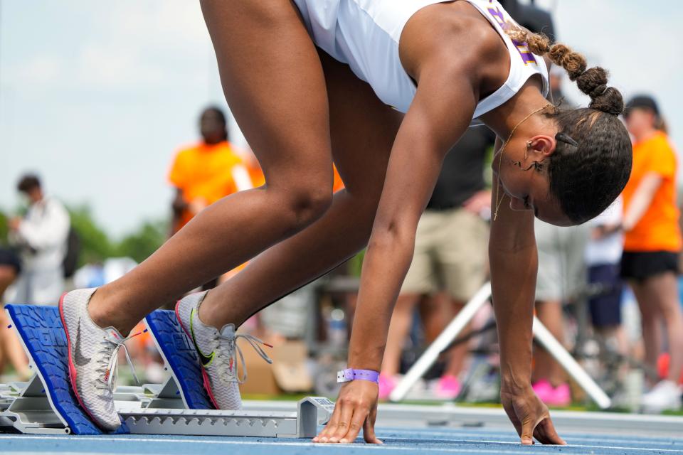 Jaida Bell of Johnston, seen here at the 2023 state track meet, is a talented runner in addition to her success in field events.