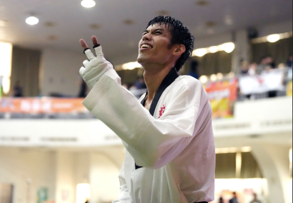 ▲彰化縣跆拳道好手劉威廷在臺南全運會完成三連霸。