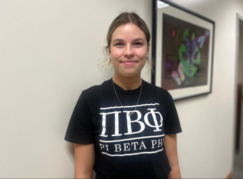 Florida State University student Kylie Aldridge voted at her campus early voting location Wednesday. A Democrat, she is concerned about multiple issues, including comments made by Gov. Ron DeSantis about teachers.