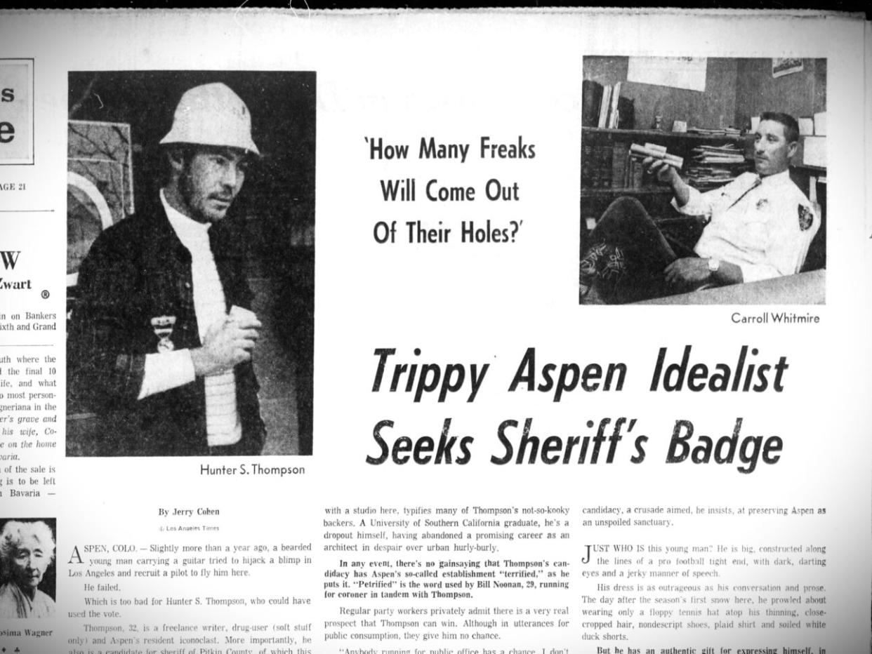 He had a dream. Coverage of Thompson’s 1970 sheriff-of-Aspen campaign from the <em>Des Moines Tribune</em>.
