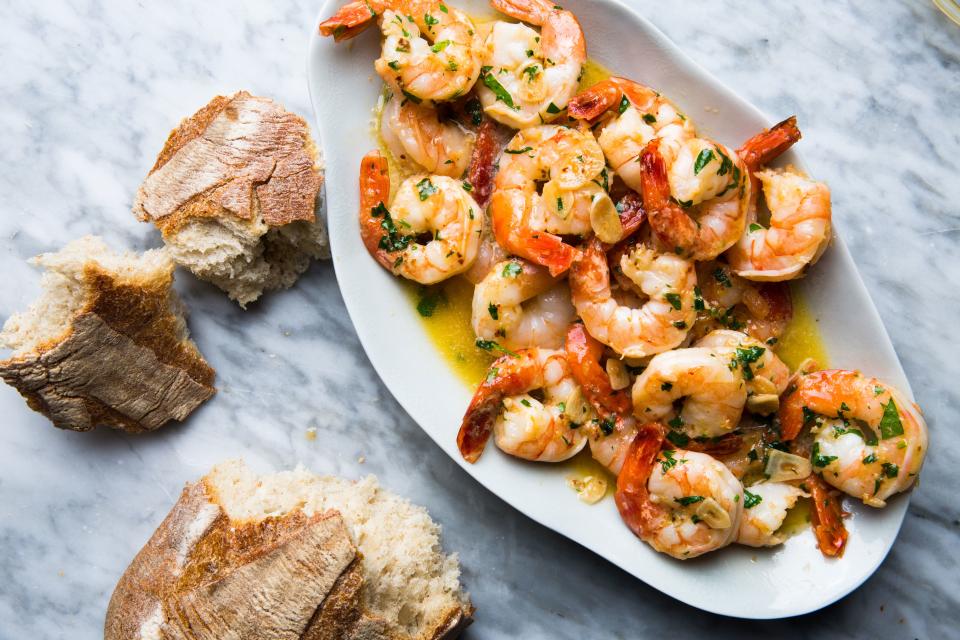 For scampi flavored shrimp, I sous vide with lemon zest, olive oil, and lots of garlic.