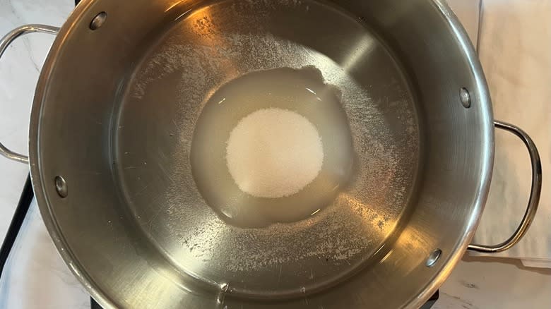 sugar and water in steel pot