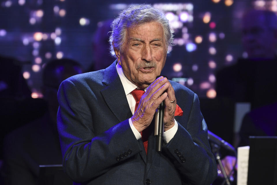 FILE - Singer Tony Bennett performs at the Statue of Liberty Museum opening celebration on May 15, 2019, in New York. Bennett turns 94 on Aug. 3. (Photo by Evan Agostini/Invision/AP, File)