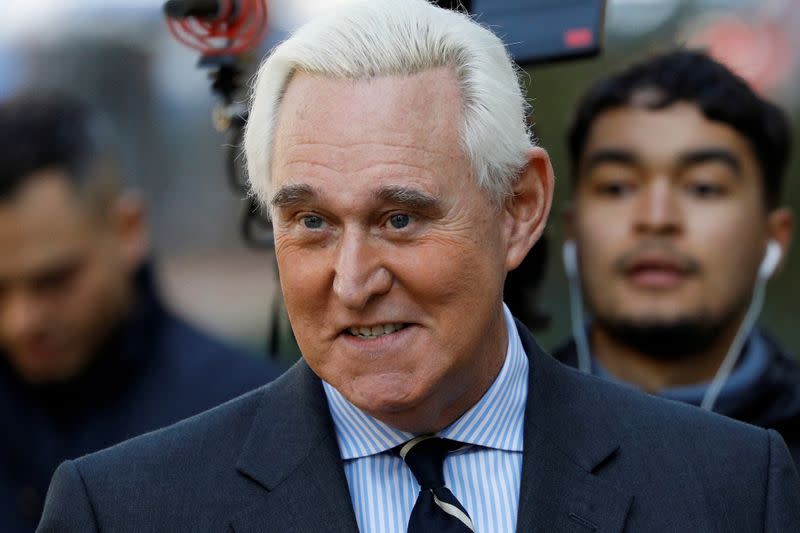 FILE PHOTO: Roger Stone, former campaign adviser to U.S. President Donald Trump, arrives at U.S. District Court in Washington