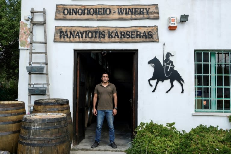 Filippos Karseras, co-founder of the Karseras Winery, poses outside his premises in the village of Doros in the Troodos mountains in Cyprus