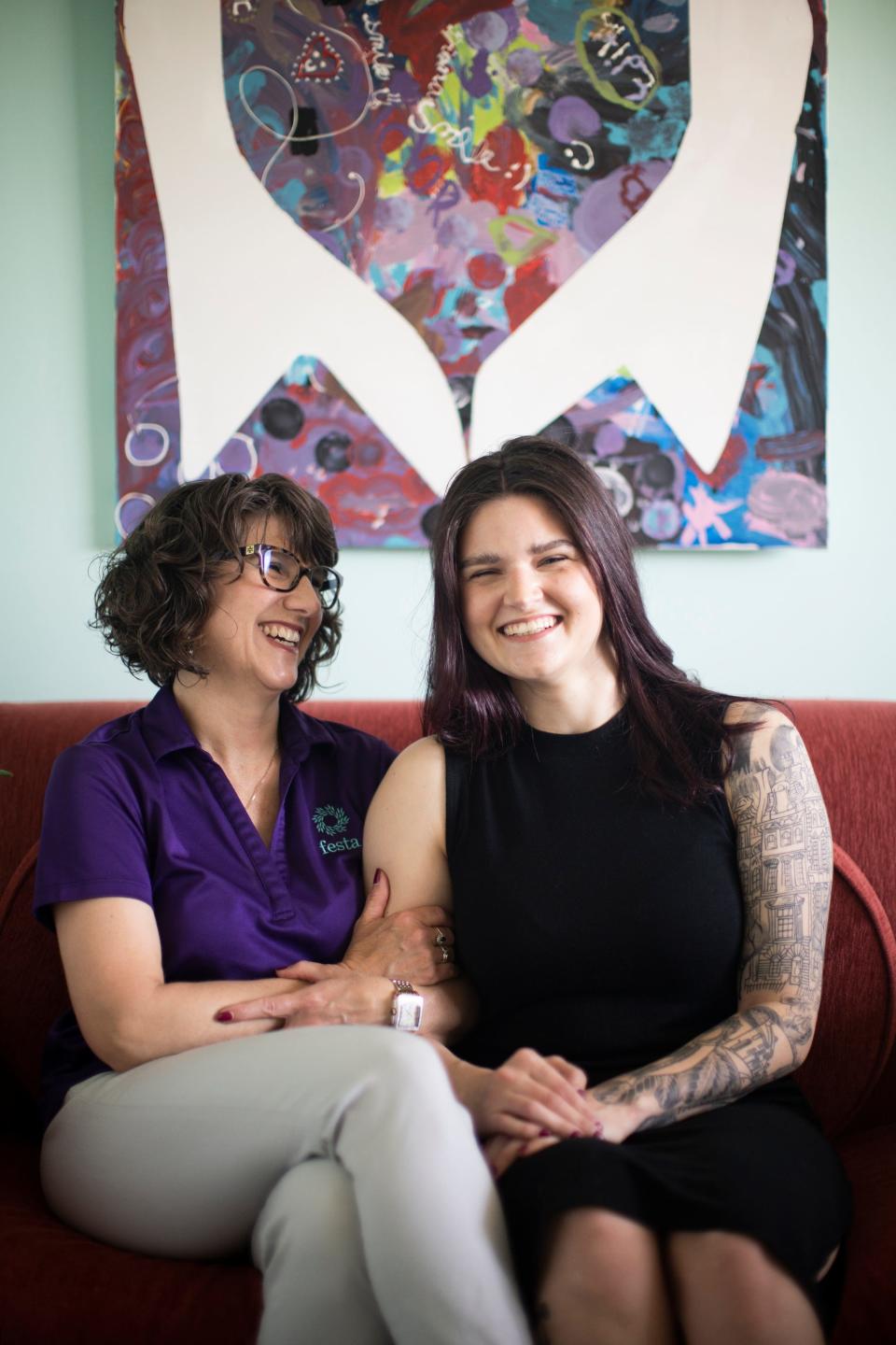 May 9, 2023; Columbus, Ohio, USA;  Kim, left, and Lydia Emch, right, work at Festa, a non-profit that provides meals, ESL English instruction, summer meal camps and other services mostly to suburban communities including Hilliard where they live.