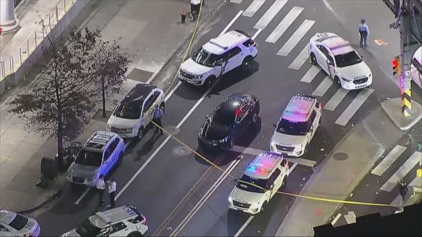 PHOTO: Police investigate the intersection that was the scene of a shooting that injured 9 in the Kensington area of Philadelphia, Nov.5, 2022. (WPVI-TC/ABC via AP)