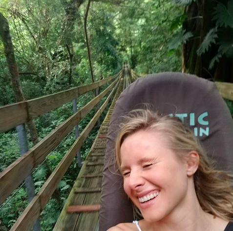 <p>“Bobsledding at #mysticmountain #ochorios #jamacia,” <em>The Good Place</em> actress wrote, alongside this pic of her mid-trip. Bell is currently filming the Netflix feature <em>Like Father</em> with Kelsey Grammer.<br>(Photo: <a rel="nofollow noopener" href="https://www.instagram.com/p/BZmqPEsFm8R/?taken-by=kris" target="_blank" data-ylk="slk:Kristen Bell via Instagram;elm:context_link;itc:0;sec:content-canvas" class="link ">Kristen Bell via Instagram</a>) </p>