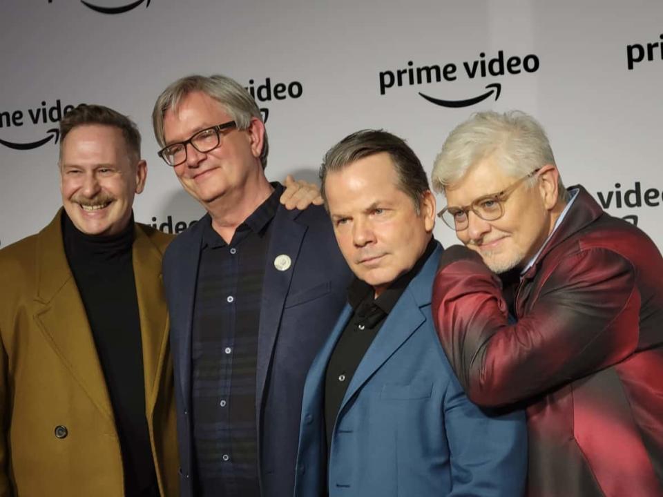 From left to right: Scott Thompson, Mark McKinney, Bruce McCulloch and Dave Foley are shown at an event promoting The Kids In The Hall, which returns after a 27-year hiatus, with a new season beginning May 13 on Amazon Prime.   (Michael Charles Cole/CBC - image credit)