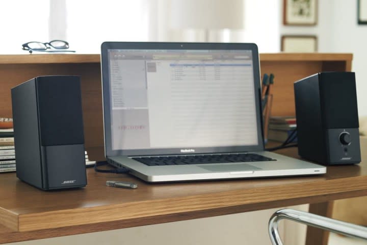 The Bose Companion 2 Series III speakers with laptop.