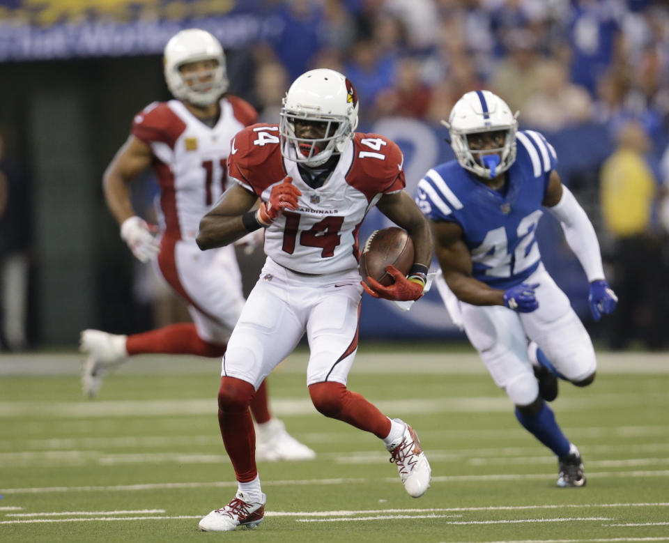 J.J. Nelson, avoiding various Colts defenders. (AP Photo/AJ Mast)