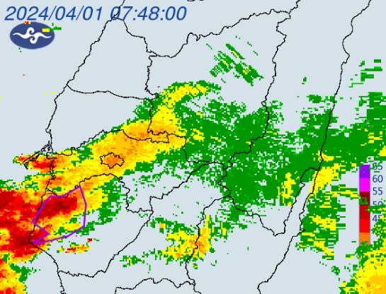 中央氣象署針對「嘉義縣、台南市」發布大雷雨即時訊息，持續時間至9時止。（圖／中央氣象署）