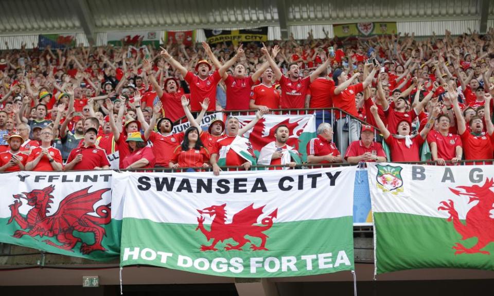 Wales fans attend the game against England at Euro 2016 in Lens, France