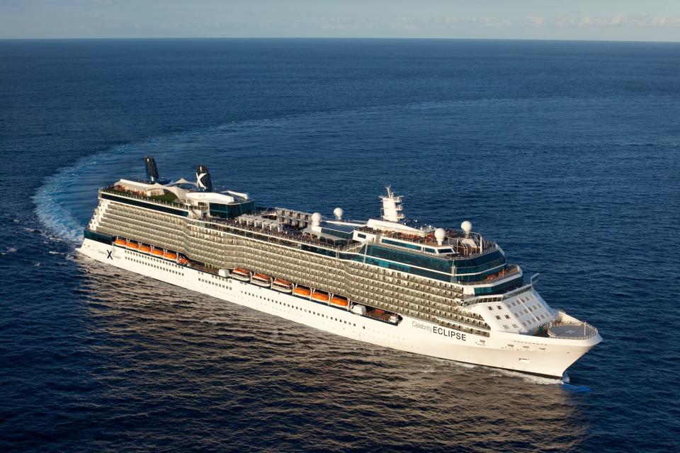 32. Celebrity Eclipse, built by Celebrity Cruises in 2010, weighs 121,878 GT and carries 2,853 passengers at double occupancy.
