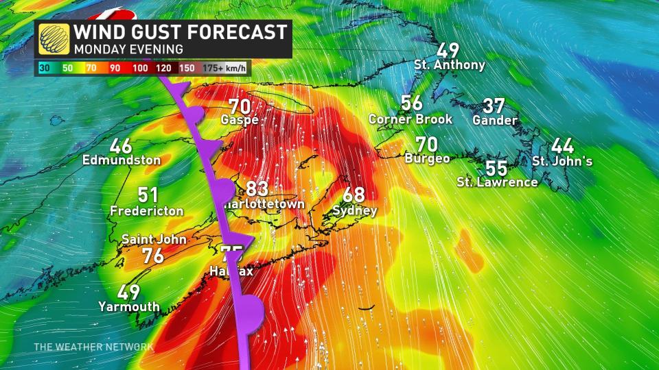 Atlantic Canada Monday winds