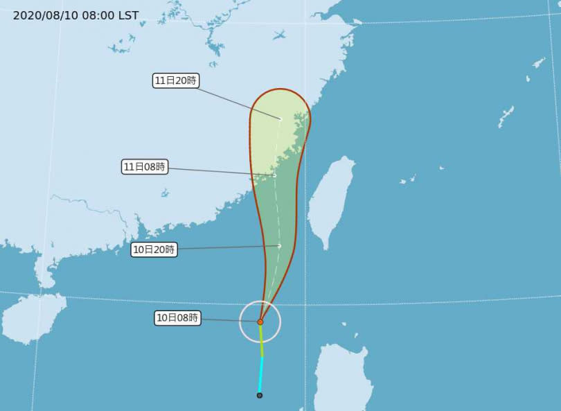 地6號颱風目前位於鵝鑾鼻西南方390公里海面上。（圖／翻攝自中央氣象局）