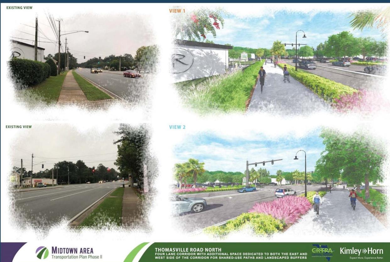 A shared-use path was proposed on Thomasville Road from N. Monroe Street to Betton Road to allow improved conditions for bicyclists and pedestrians traveling in Midtown and beyond.