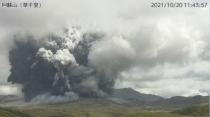 A video grab from the Japan Meteorological Agency's live camera image shows an eruption of Mount Aso in Aso, Kumamoto prefecture, Japan