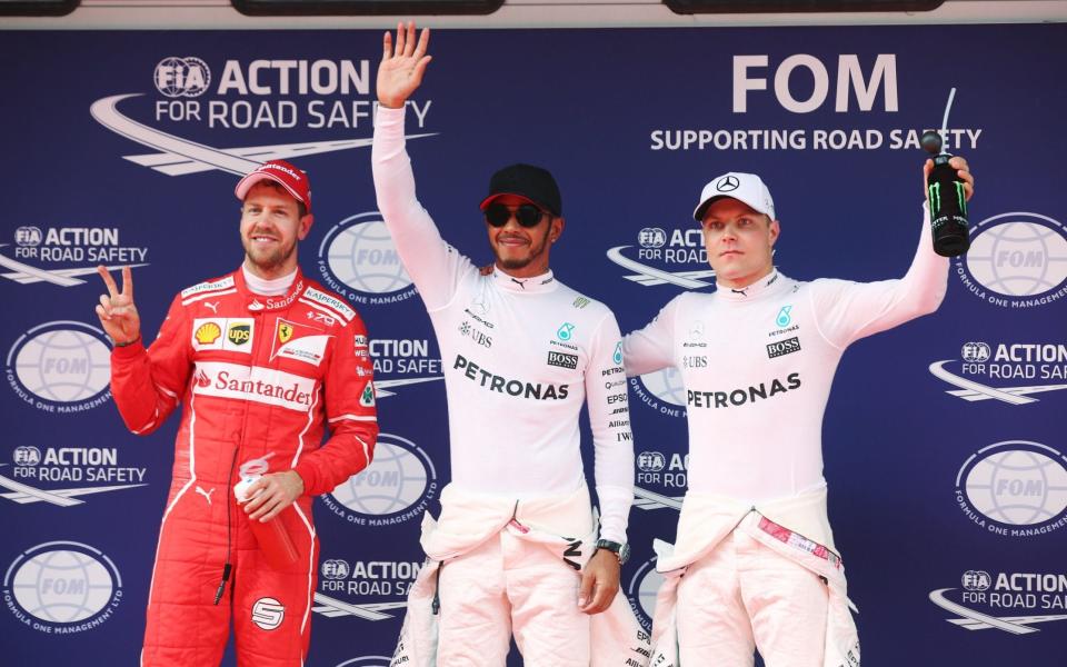 Sebastion Vettel, Lewis Hamilton and Valtteri Bottas after Chinese Grand Prix qualification - Rex Features