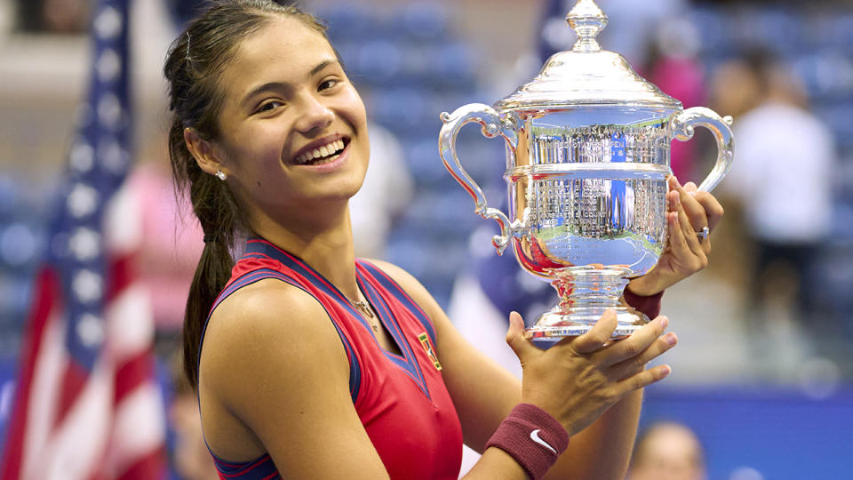 Emma Raducanu, pictured here after winning the US Open.