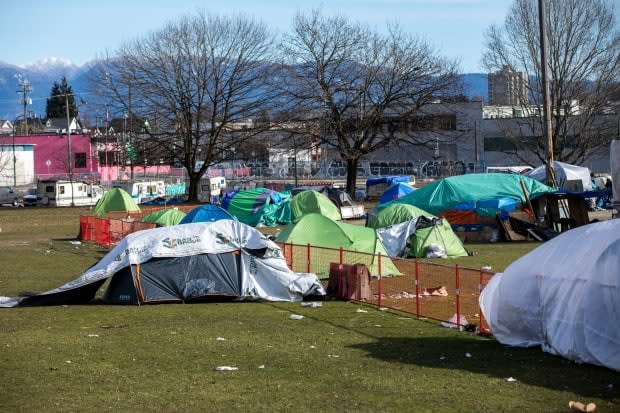 The federal government says the program will quickly provide homes for vulnerable people, like those living in Vancouver's Strathcona Park.  (Ben Nelms/CBC - image credit)