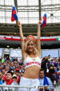 <p>A Russia fan enjoys the atmosphere in the stadium before the 2018 FIFA World Cup Russia group A match between Russia and Saudi Arabia at Luzhniki Stadium on June 14, 2018 in Moscow, Russia. (Photo by Chris Brunskill/Fantasista/Getty Images) </p>