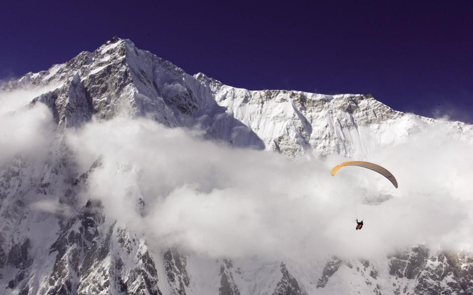 Silvester in front of Nanga Parbat in 2005, the first time a paraglider pilot had flown around an 8,000m peak  - Olivier Laugero