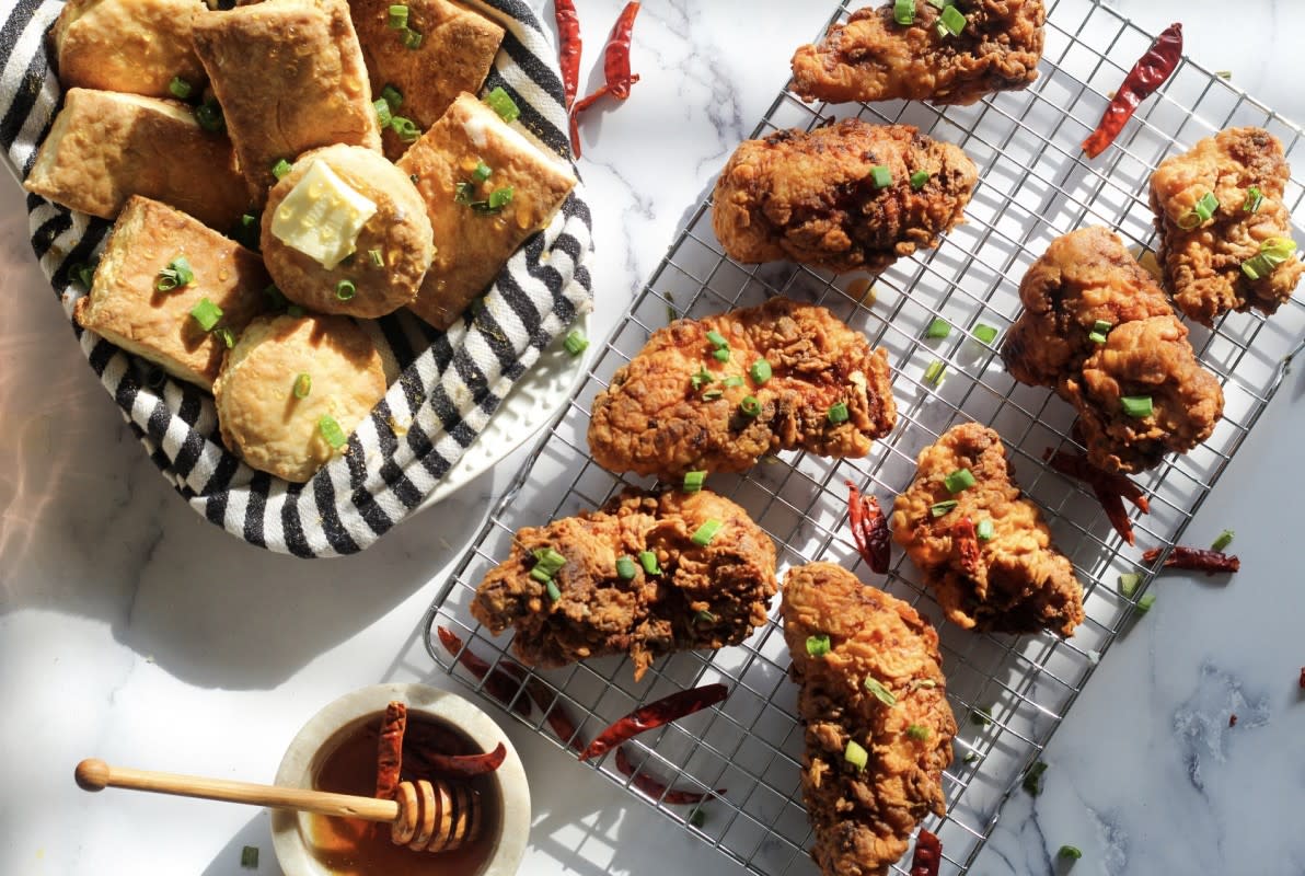 <p>Britney Breaks Bread</p><p>This a classic tried and true recipe that everyone knows and loves! This buttermilk fried chicken with sour cream and honey sauce has been passed down in my family and I couldn’t be more excited to share this recipe. It’s utterly delicious!</p><p><strong>Get the Recipe:</strong><a href="https://britneybreaksbread.com/index.php/2020/03/07/buttermilk-fried-chicken-with-sour-cream-and-honey-sauce/" rel="nofollow noopener" target="_blank" data-ylk="slk:Buttermilk Fried Chicken with Sour Cream and Honey Sauce;elm:context_link;itc:0;sec:content-canvas" class="link rapid-noclick-resp"> <strong>Buttermilk Fried Chicken with Sour Cream and Honey Sauce</strong></a></p>