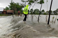 Photo shows the impact of cyclone Amphan in the Khulna district, some 200 km from Dhaka, Bangladesh. Bangladesh on Wednesday raised its storm danger signal to the highest level of 10 as "very severe" cyclone Amphan formed in the Bay of Bengal is heading towards its coastlines. (Photo by Str/Xinhua via Getty) (Xinhua/ via Getty Images)