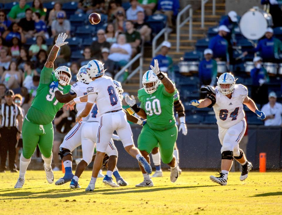 West Florida€™ takes on West Georgia Saturday, October 16, 2021 during the West Florida's home coming game at Blue Wahoos Stadium.