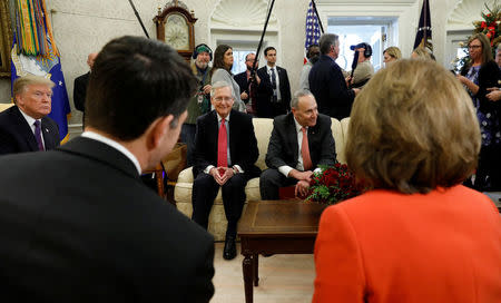 U.S. President Donald Trump meets with Congressional leaders in the Oval Office of the White House in Washington, U.S., December 7, 2017. REUTERS/Kevin Lamarque