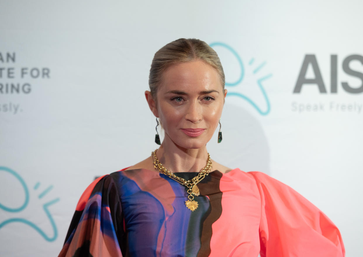Emily Blunt opened up about her childhood stutter at the 2022 Freeing Voices, Changing Lives Gala earlier this week. (Photo by Noam Galai/Getty Images)