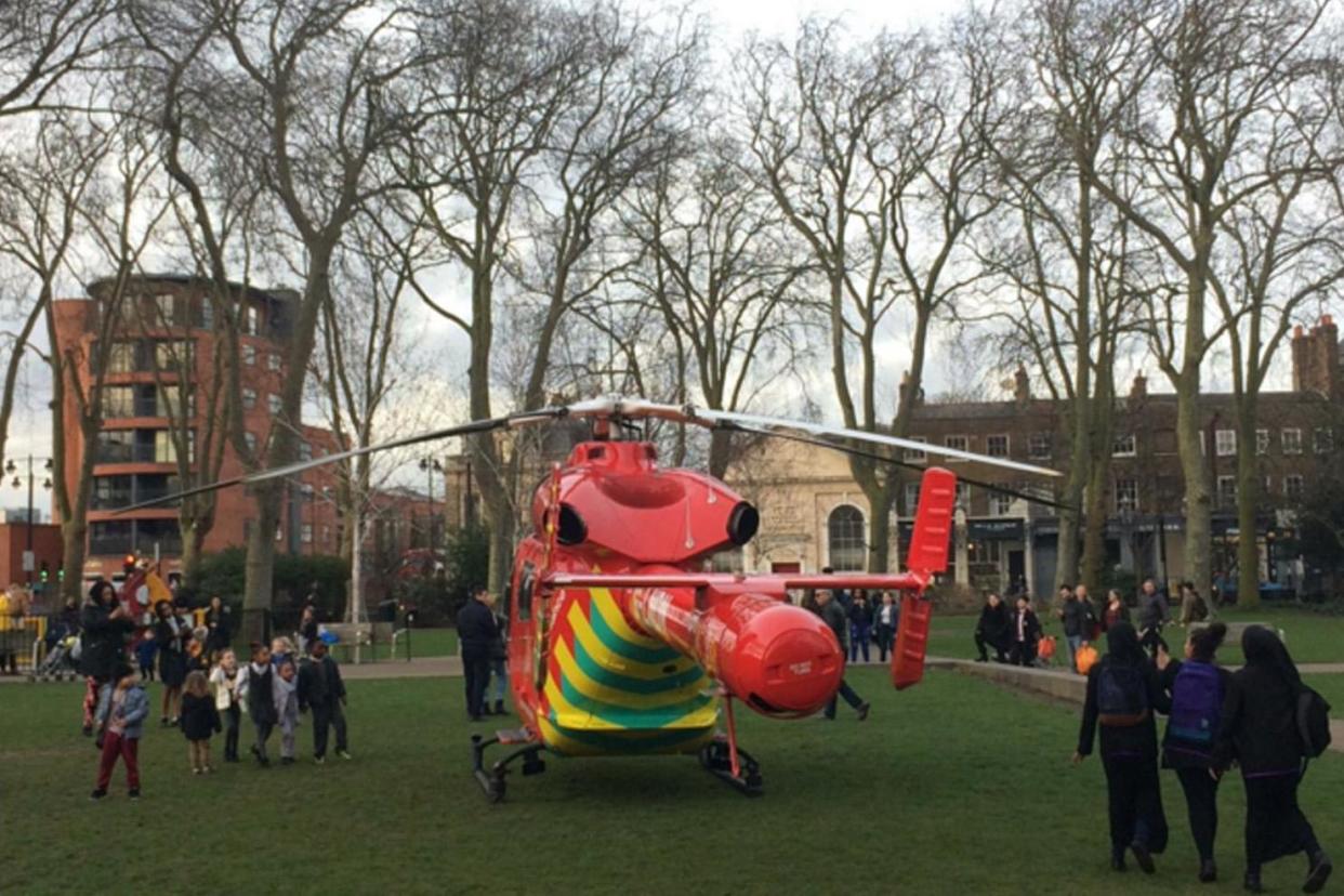 The air ambulance responding to an emergency in Stoke Newington: David Lloyd Webber