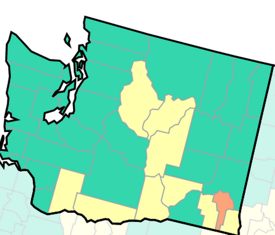 The Centers for Disease Control and Prevention rates the COVID-19 community level in both Benton and Franklin counties as “medium.” On the map, green is low, yellow is medium and orange is high.