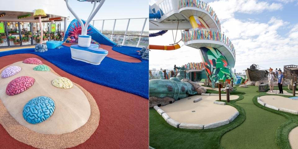 Wonder of the Seas (left) and Icon of the Seas (right), mini golf courses