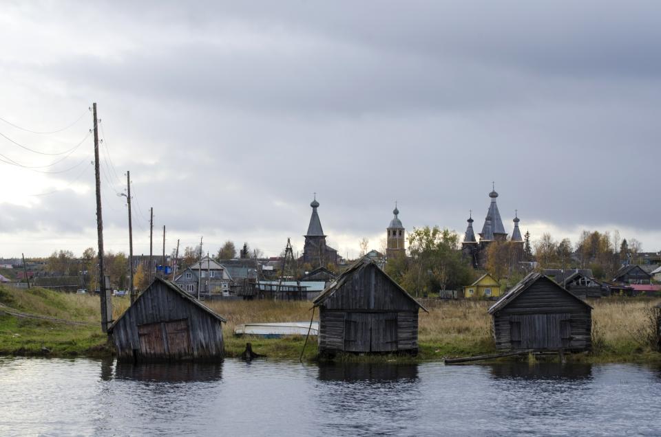 This photo taken on Oct. 7, 2018, shows a village of Nyonoksa, northwestern Russia. The Aug. 8, 2019, explosion of a rocket engine at the Russian navy's testing range just outside Nyonoksa led to a brief spike in radiation levels and raised new questions about prospective Russian weapons. (AP Photo/Sergei Yakovlev)