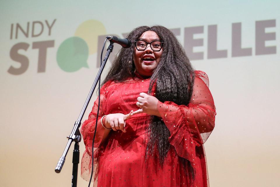 Plus-size fashion blogger Sierra Holmes speaks at IndyStar Storytellers: Style and Fashion at the Indianapolis Art Center on Wednesday, Feb. 5, 2020.