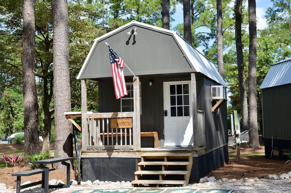 The Sanderling is one of several tiny homes positioned along Brice's Creek.