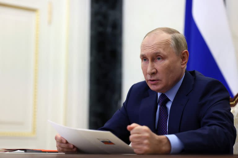 El presidente ruso Vladimir Putin preside una reunión del Consejo de Seguridad a través de una videoconferencia en el Kremlin en Moscú el 9 de septiembre de 2022