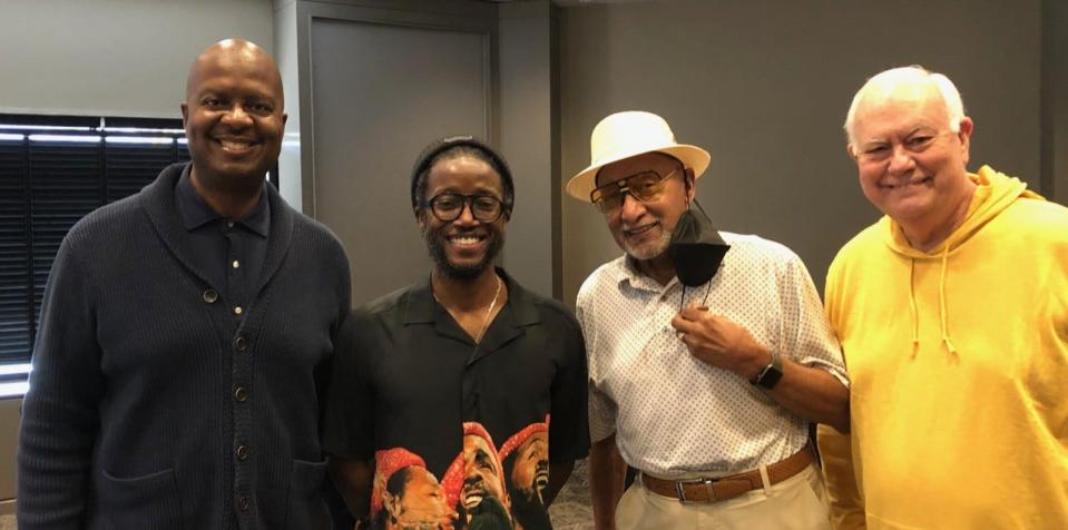 Duke Fakir (second from right) with "I'll Be There" producer Michael Swanson, director Aakomon (AJ) Jones and producer Paul Lambert.