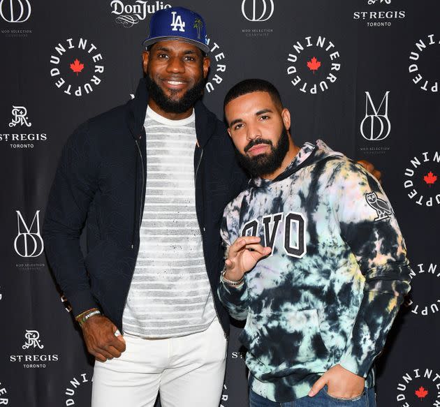 NBA icon LeBron James, left, along with rappers Drake (right) and Future (not shown), are being sued over intellectual property rights in connection with an upcoming hockey documentary they produced called “Black Ice.” (Photo: George Pimentel via Getty Images)