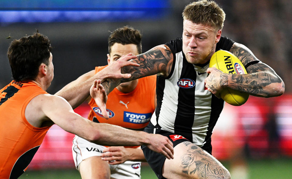 Jordan de Goey, pictured here in action for Collingwood against GWS.