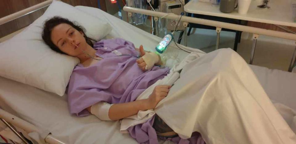 Pictured is Taylor Battersby in hospital. Source: supplied
