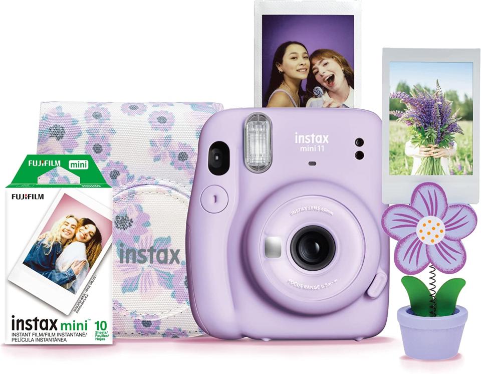 Fujifilm INSTAX Mini 11 Lilac Purple Instant Camera Floral Bundle. Image via Amazon.