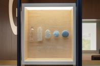 <p>Google Store Chelsea. A Discovery box in the store showcasing Google products recycled plastic bottles that become the fabric covering for a Nest mini speaker.</p> 