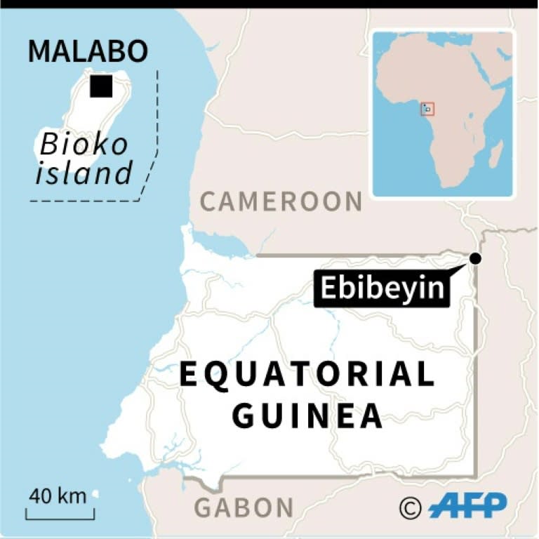 Map of Equatorial Guinea, locating Ebibeyin, one of the towns where officials say they thwarted a coup bid against President Teodoro Obiang Nguema, Africa's longest-serving leader