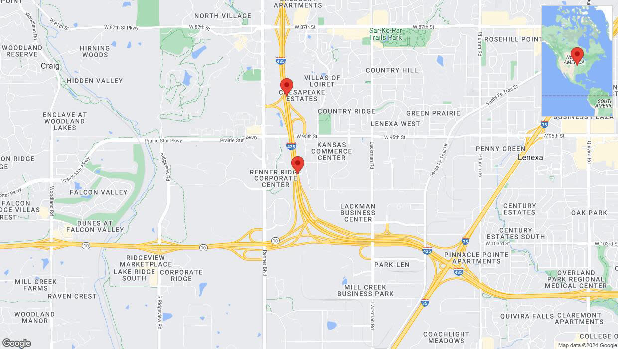A detailed map that shows the affected road due to 'Warning: Crash on northbound I-435 in Lenexa' on May 10th at 3:11 p.m.