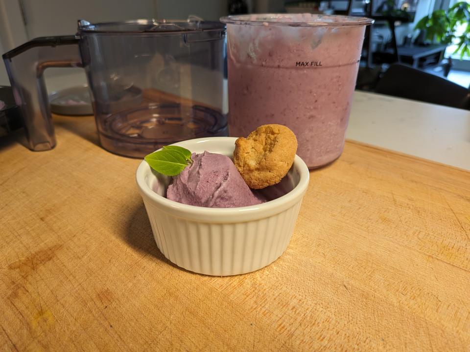 <p>Blueberry and honey ice cream from the Ninja Creami Creations recipes</p> 